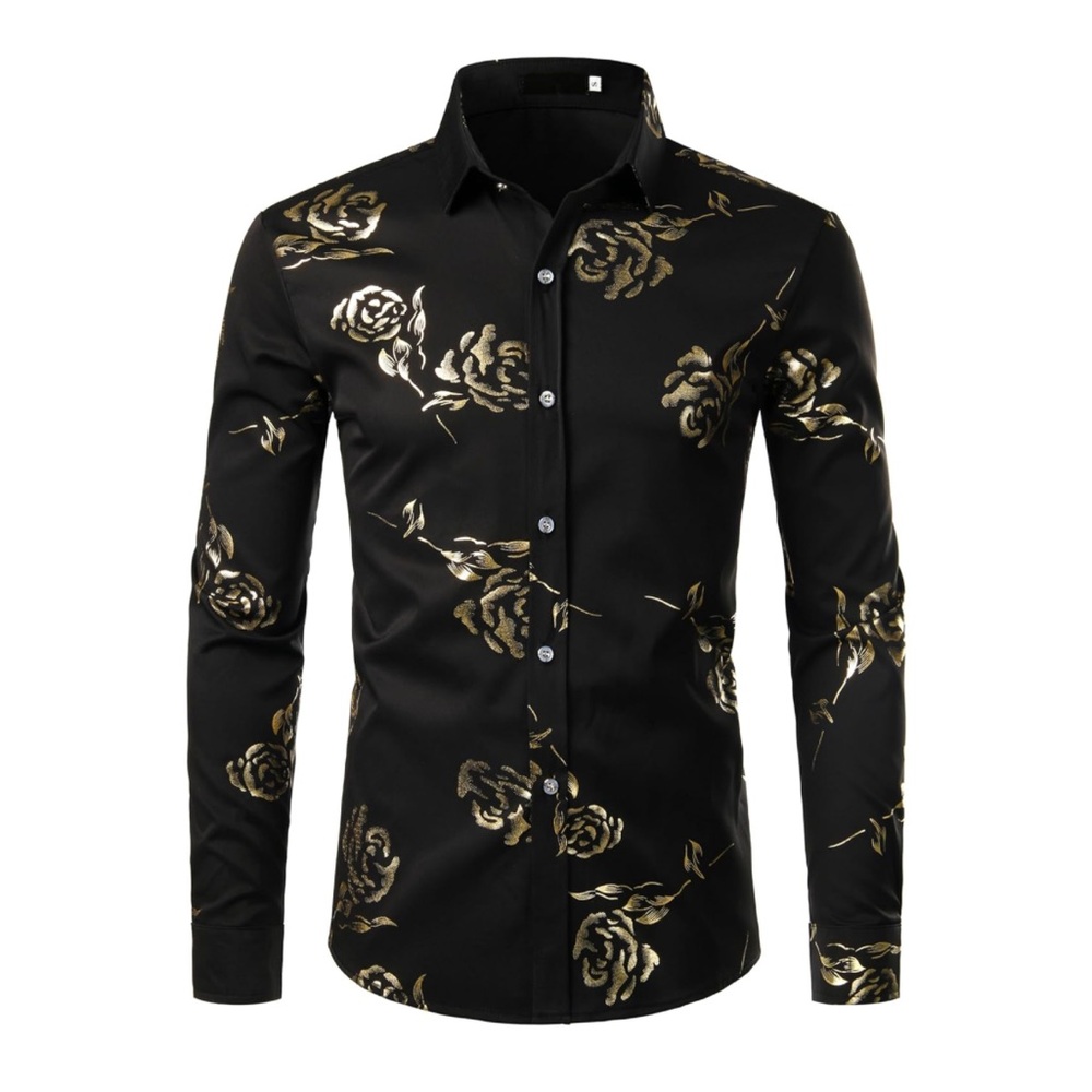 Men's Black and Gold Floral Shirt